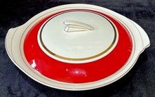 Crownford Burslem England “Scarlet & Gold” Retro Lidded Vintage Tureen