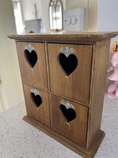 Vintage Shabby Chic Hand painted Table Top Drawer Cabinet Hearts Flowers Mini