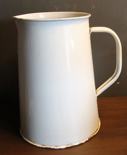 Vintage white enamel pitcher - enamel,