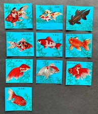 Lot of 10 goldfish Old matchbox label Japan Lionhead Shubunkin art Japanese rare