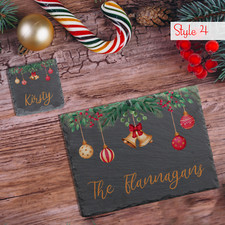 Personalised Slate Placemat and Coaster Christmas Set Placeholder Setting Xmas