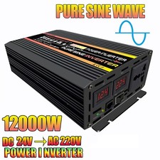 12000W Power Inverter Converter DC 12V/24V/48V to AC 220V Socket Pure Sine Wave