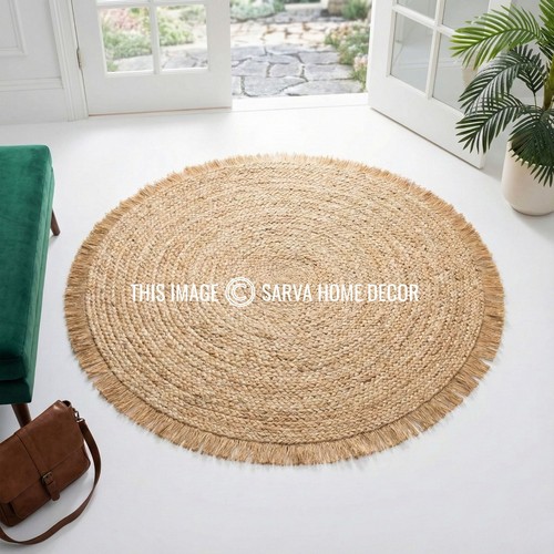 Round jute rug natural - natural, braided