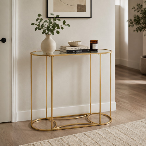 Gold console table glass top - console,