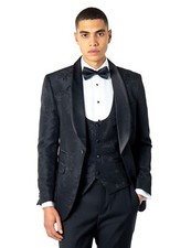 Mens White Black Tuxedo Wedding Suit Jacket Damask Flocked Jacquard Party Blazer