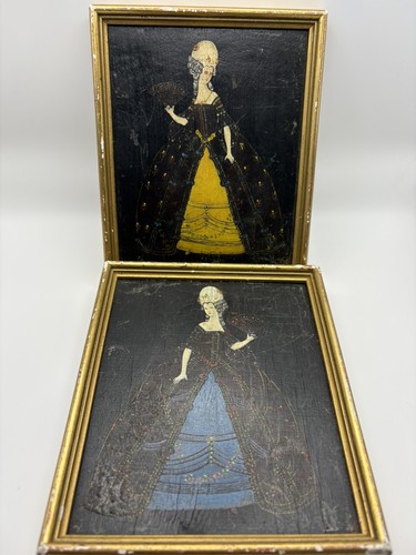 Pair vintage oil paintings - oil,