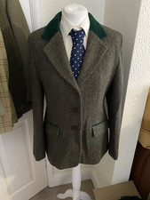 English Made Mid Green 100% Wool Tweed Hacking Jacket Green Collar Vgc 12
