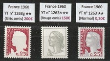 France 1960 - Varieties - No. 1263g + 1263h + 1263 (normal) - MNH ★★ €350