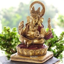 Gold & Red Ganesh Statue Buddha Elephant Ornament Sculpture Figurine Home Decor