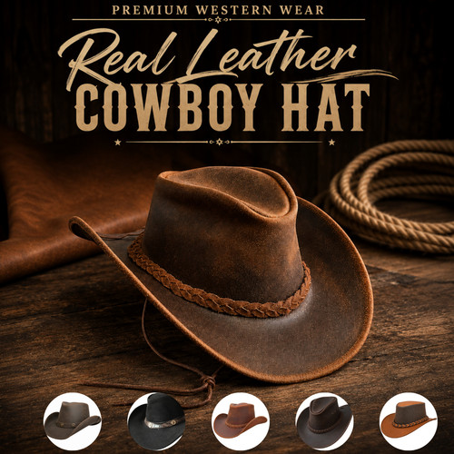 Real leather cowboy hat - hat, men