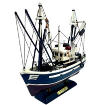 Vintage Wooden Fishing Trawler Model Boat 26 cm on Stand Nautical Decor Maritime