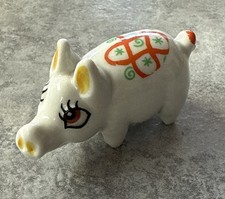 Shamrock Pottery Pig Miniature Hand Painted Solid Figure Ireland Irish 3x7.5cm