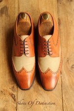 Joseph Cheaney Spectator Tan Brown Leather Canvas Derby Shoes Men's UK 7 US 8