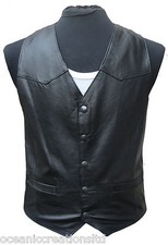 Mens Plain Black Leather Smart Formal Wedding Suit Waistcoat
