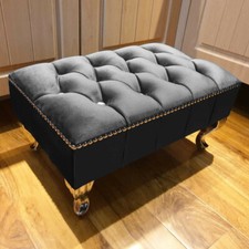 Upholstered Chesterfield Footstool Pouffe Fabric Foot Stool Seat Small Bench