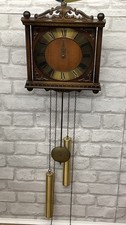 Franz Hermle Wall Clock With Brass Accents / Pendulum / Weights / Roman Numerals