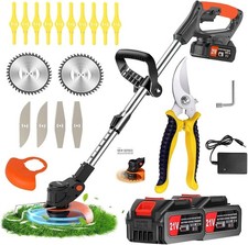 Cordless Garden Strimmer 4 Types Blades 2PCS 21V 2.0Ah Batteries & Charger SET