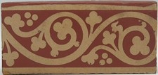 Victorian Red Encaustic Border Tile Floral Design By Chamberlain & Co C1840 AE4