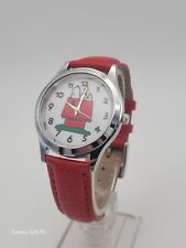 Cute 36mm Stainless Steel Quartz Snoopy  Peanuts Watch. Red Leather Strap.