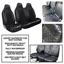 For Ford Transit Mk6 Mk7 Mk8 - Premium Quilted Black Leather Van Seat Covers 2+1