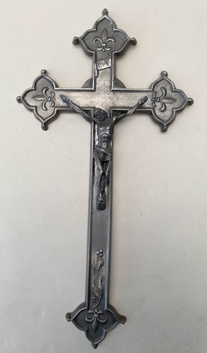 Vintage french pewter crucifix - vintage,