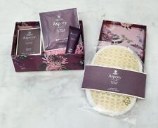 ASPREY Travel Pack Set Purple Water Loofah Bath Salts Soap Lip Balm 10ml