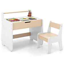 Wooden Toddler Activity Desk and Chair Set w/2 in 1 Detachable Tabletop-White
