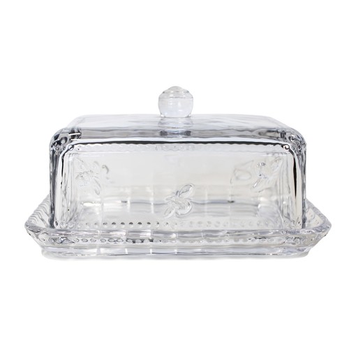 Glass bee butter dish - glass,