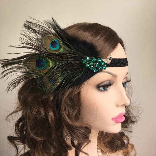 Peacock feather headband - peacock, 20's