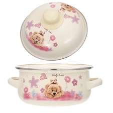 1pc Double Ear Stockpot Lovely Enamel Cooking Pot Soup Pot Cooking Utensils