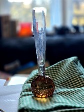 Amber Art Glass Bud Stem Vase 7" with Bullicante Base Handblown Studio Piece 