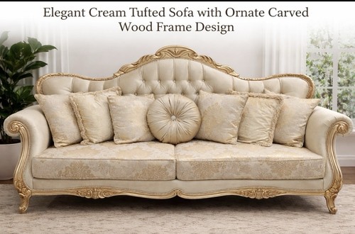 Elegant cream tufted sofa - elegant,