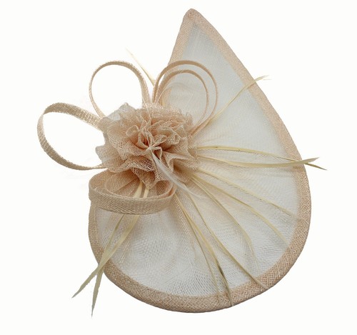 Beige mesh fascinator hat - fascinator,