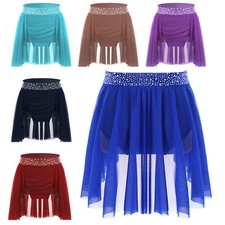 Kids Girls Ballet Irregular Skirt Ballroom Asymmetric Figure Ice Skating Dance