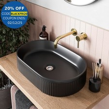Bathroom Countertop Basin Sink Fluted Matt Black Oval Modern 573 x 358mm