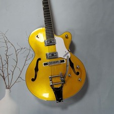 Golden jazz style electric guitar rose wood fingerboard hollow body HH pickup