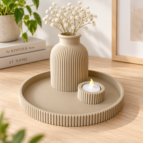 Ribbed vase tray - decor, set