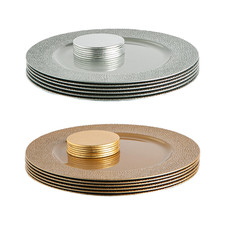 12-Piece Metallic Hammered Charger Plates Set Luxe Table Under Plate Coasters