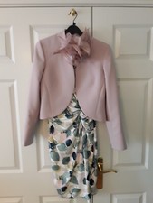Complete Phase Eight wedding guest outfit of dress, jacket and fascinator
