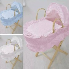 Pink/Blue/White Dolls Moses Basket & Stand BEST QUALITY BRAND NEW Girls Toy Doll