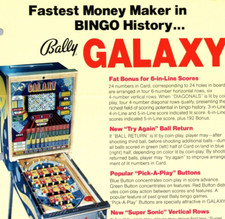 Rare Bally Galaxy BINGO Pinball Game Arcade Flyer Ad 8x11 1970s Original