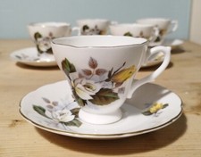 5x Vintage Royal Sutherland Floral Tea Cups & Saucers - Fine Bone China Set