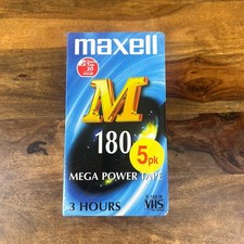 Maxwell 180 Mega Power Tape 5 Pack Blank VHS Video Cassette Tapes New & Sealed