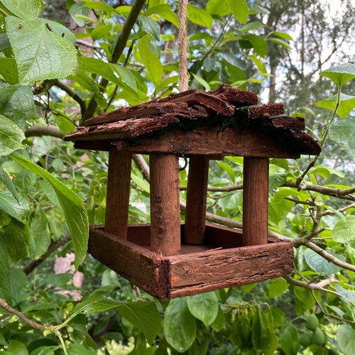 Hanging wooden bird table - wooden,
