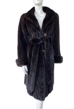 Exceptional REVERSIBLE Real DARK Brown Ranch MINK Fur Coat Long Belted M/L 12/14