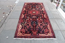 Vintage Hand Made Traditional Oriental Wool Black Red Large Long Rug 254x117cm