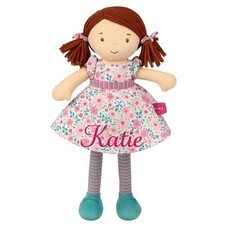Personalised Bonikka Ragdoll - Katie (Dark Brown Hair, Pink & Green Dress)