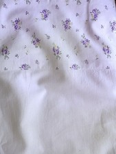 Vintage French Cotton Linen Flat Sheet with Floral Edge Trim 218 x 233cm