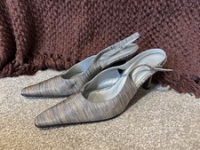 Vera Cuoio Vintage Golden/Silver Thread Pointed Toe Sling Back Kitten Heels UK 6