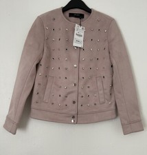ZARA LIGHT PINK SUEDE EFFECT STUDDED JACKET WITH ZIPPED POCKETS SMALL RRP£70 NEW